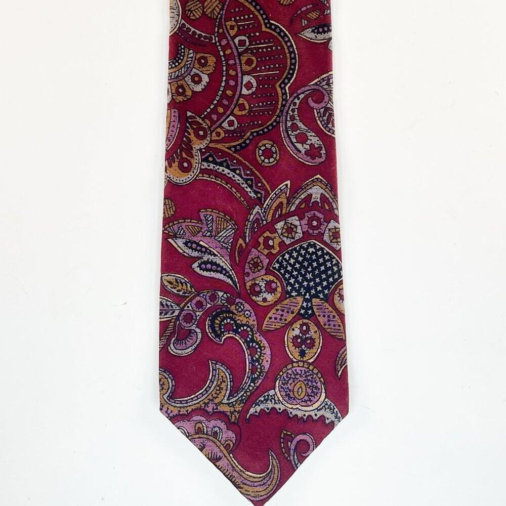 Harve Benard Paisley Print Mens Neck Tie Burgundy Grey 100% Silk USA
